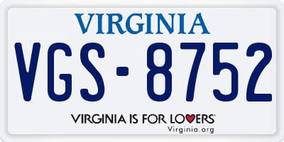 VA license plate VGS8752