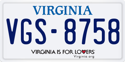 VA license plate VGS8758