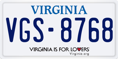 VA license plate VGS8768