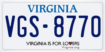 VA license plate VGS8770