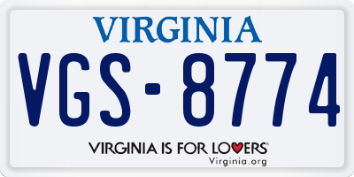 VA license plate VGS8774