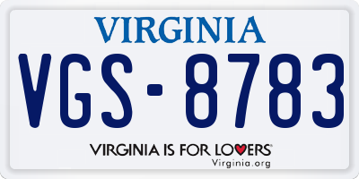 VA license plate VGS8783