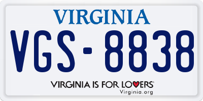 VA license plate VGS8838