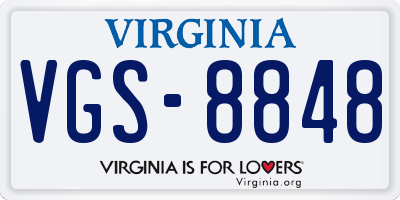 VA license plate VGS8848