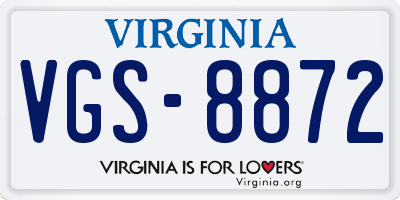 VA license plate VGS8872