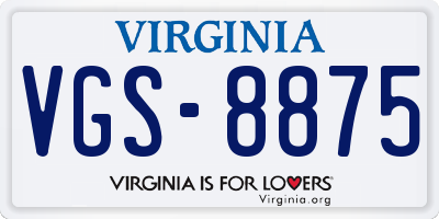 VA license plate VGS8875