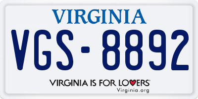 VA license plate VGS8892