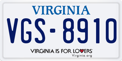 VA license plate VGS8910