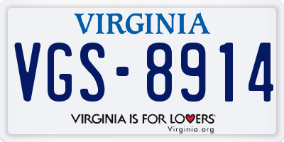 VA license plate VGS8914