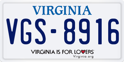 VA license plate VGS8916