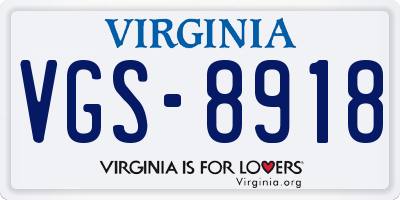 VA license plate VGS8918