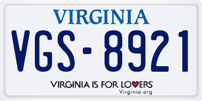VA license plate VGS8921