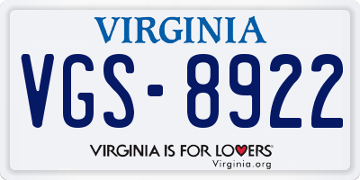 VA license plate VGS8922