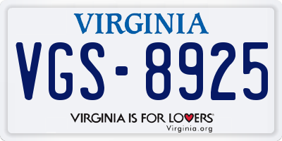 VA license plate VGS8925