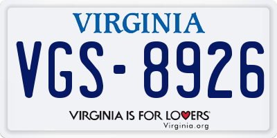 VA license plate VGS8926