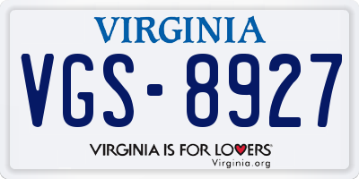 VA license plate VGS8927