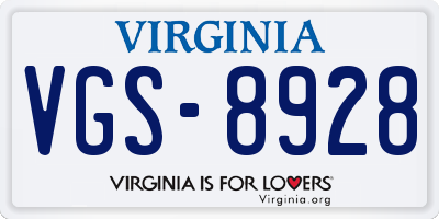VA license plate VGS8928