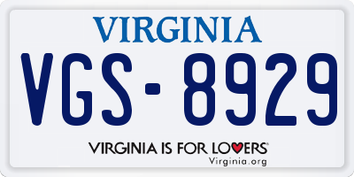VA license plate VGS8929