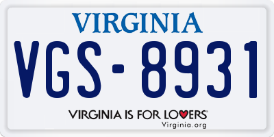VA license plate VGS8931