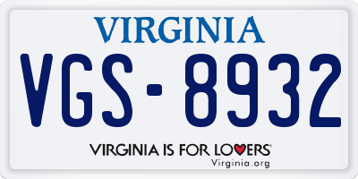 VA license plate VGS8932