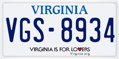 VA license plate VGS8934