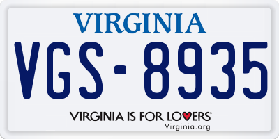 VA license plate VGS8935