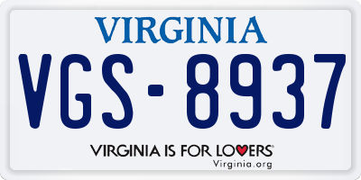 VA license plate VGS8937