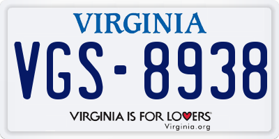 VA license plate VGS8938