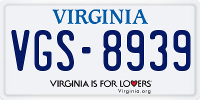 VA license plate VGS8939