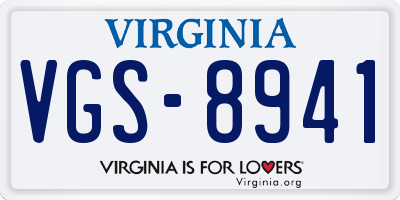 VA license plate VGS8941