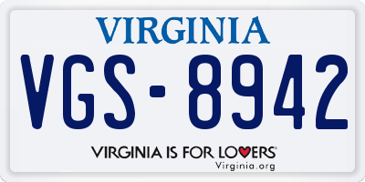 VA license plate VGS8942