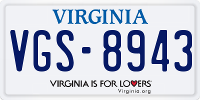 VA license plate VGS8943