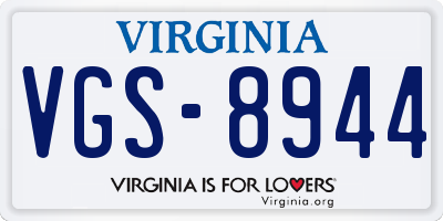 VA license plate VGS8944