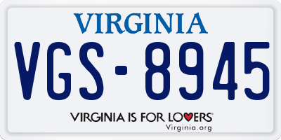 VA license plate VGS8945