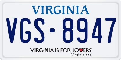 VA license plate VGS8947
