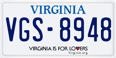 VA license plate VGS8948