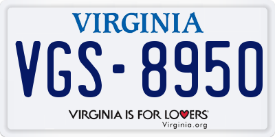 VA license plate VGS8950