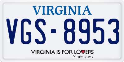 VA license plate VGS8953