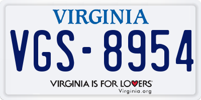 VA license plate VGS8954