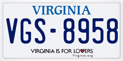 VA license plate VGS8958