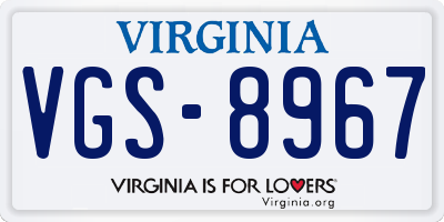 VA license plate VGS8967