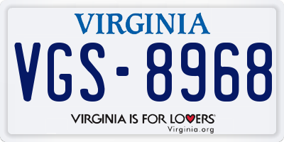 VA license plate VGS8968