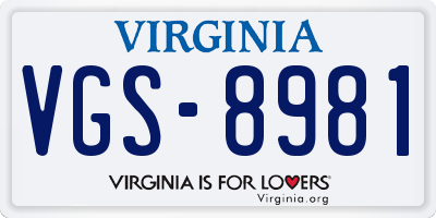 VA license plate VGS8981