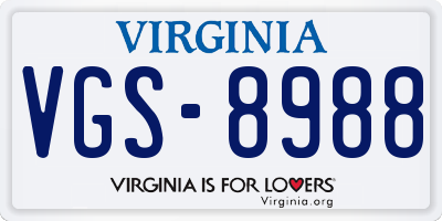 VA license plate VGS8988