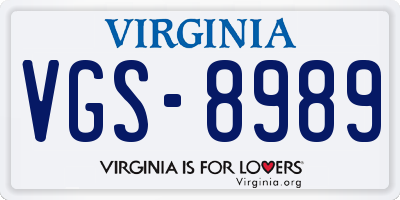 VA license plate VGS8989