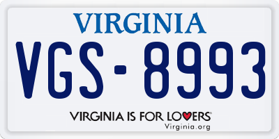 VA license plate VGS8993