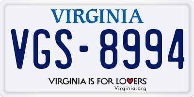 VA license plate VGS8994