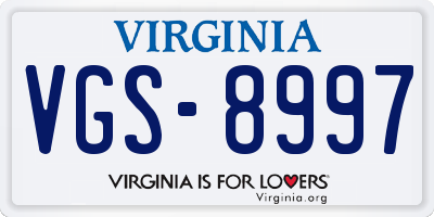 VA license plate VGS8997