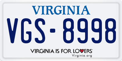 VA license plate VGS8998
