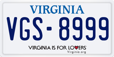 VA license plate VGS8999